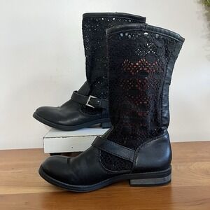 Women's Unionbay Crochet Mid Calf Boots Booties Black Size 6.5 M